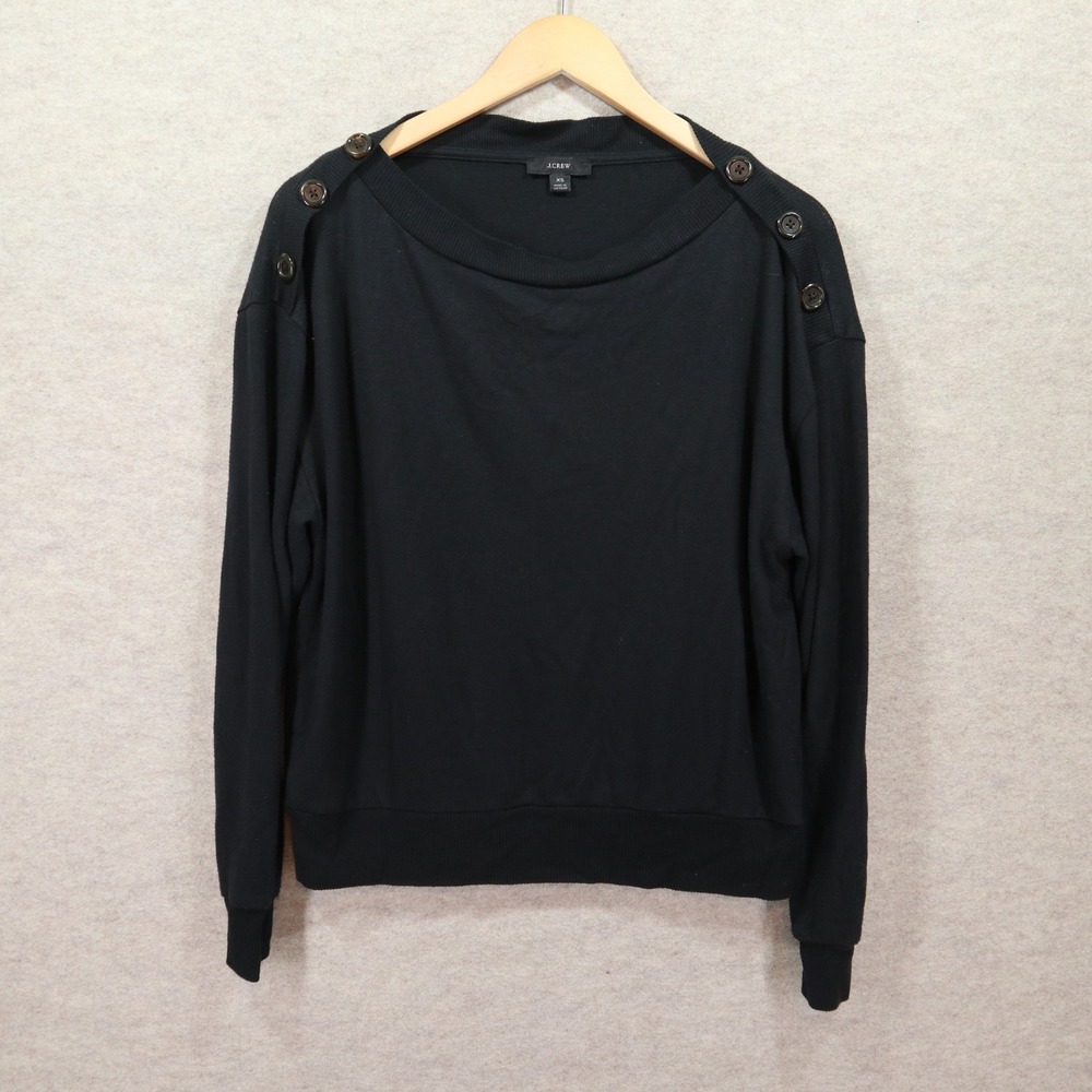 J.Crew Sweatshirt XS Nautical Modern Shoulder Button Long Sleeve Top Black